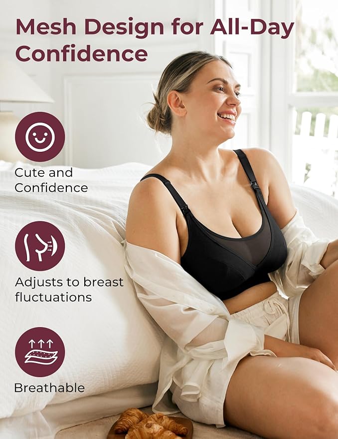 Momcozy Mesh Support Pumping Bra Hands Free Suitable for 36C-44G, Comfortable Plus Size Pumping and Nursing Bra in One