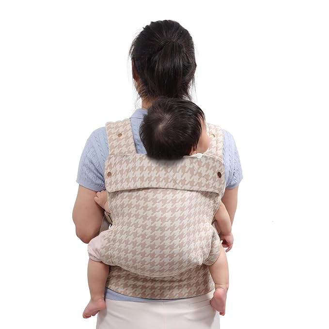 Baby Carrier for Newborns to Toddlers, Houndstooth Adjustable Soft Cotton Linen Carrier, 4-in -1 Lightweight Front and Back Ergonomic Baby Holder Carrier