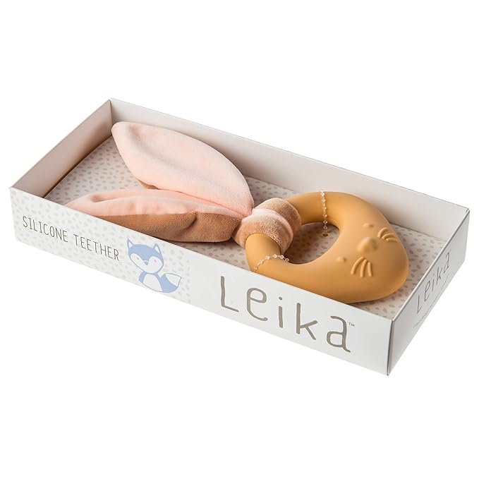 Mary Meyer Teething Toys Leika Silicone Baby Teether for Babies 0-12 Months, 9-Inches, Little Bunny