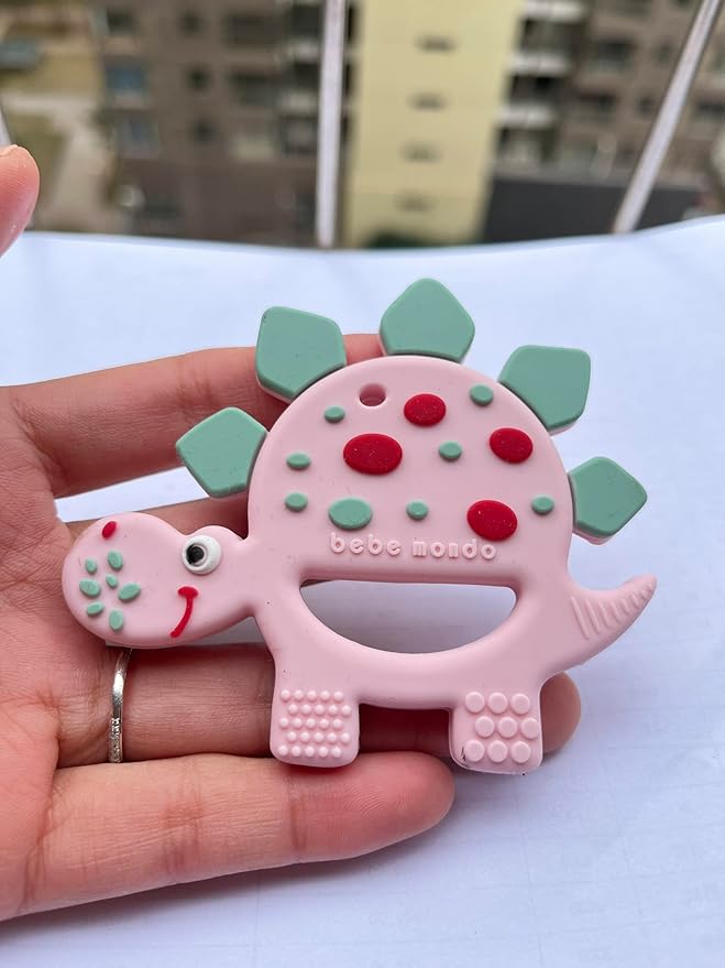 Bebe Mondo Dinosaur Baby Teething Toys 3–6 6–12 Months, Teethers for Babies 0–3–6–12 Months for Teething Relief, Baby Gift, Baby Teether Toys, Silicone Sensory Toys, Soft-Textured Infant Toys