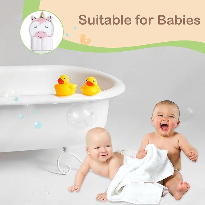 Mother's Choice Organic Hooded Baby Towels - Large Size, Cotton, Ultra-Soft & Absorbent Baby Towels with Hood for Newborns, Infants, Toddlers, Boys & Girls with Animal Hood (Unicorn)