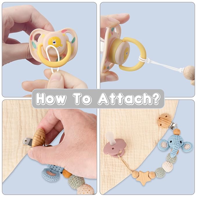 Pacifier Clip, Cute Animal Pacifier Holder Clip for Boys and Girls, Most Pacifiers, Baby Teethers, Baby Shower and Baby Essentials(Elephant)