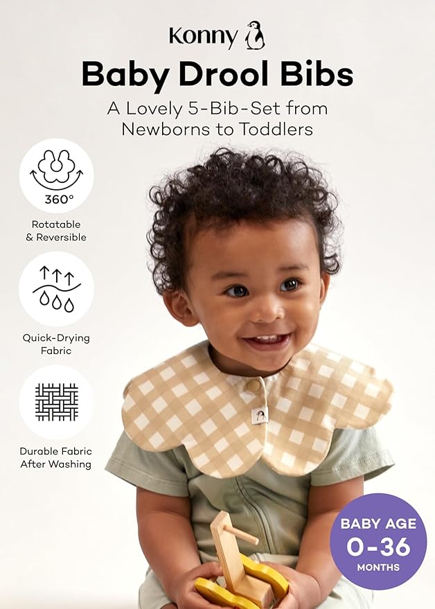 Konny Baby Bibs 3/5/7-Pack Set, 360 ° Rotate, Soft and Absorbent Bandana Drooling for Boys Girls baby Essentials
