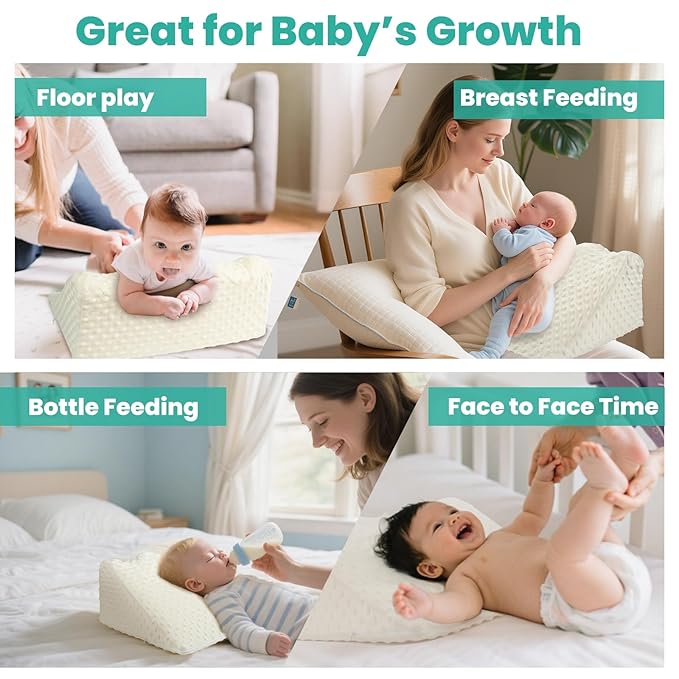 Baby Tummy Time Prop for Neck and Shoulder Strength Growth, Memory Foam Nursery Support for Infant Baby Washable Removable Cover