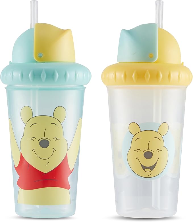 Disney Toddler Sippy Cups for Boys and Girls | 10 Ounce Sippy Cup Pack of Two with Straw and Lid | Durable Leak Proof Travel Water Bottle for Toddlers