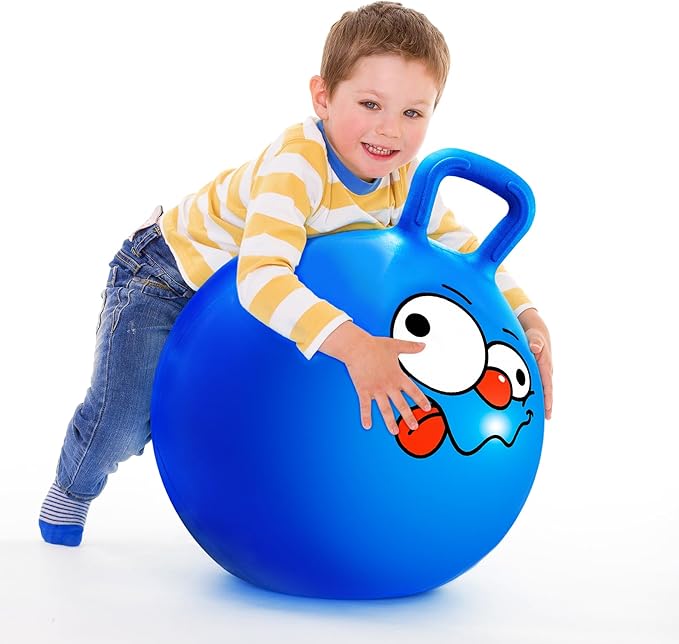 U&C Planet Hopper Ball 20 inches Bouncy Ball with Handle for Kids Age 5-9 Hoppity Hop Sit and Bounce Jumping Hopping Toy with Pump and Gift Box Great Gift for Birthday Christmas, Blue