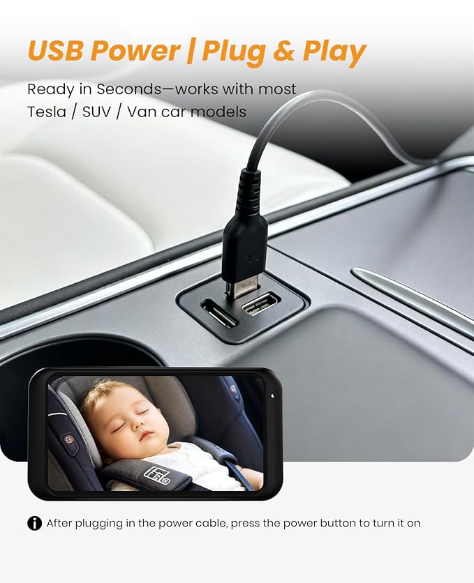 Babyvue USB Car Camera for Baby : 4.5" Baby Car Camera with 1080P Crystal Clear Mirror View, Easy Installation Carseat Rear Facing Moitor for Kids, HD IR Night Vision Backseat Monitor