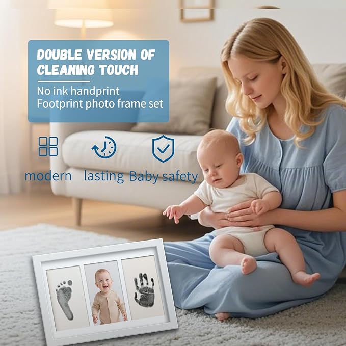 Inkless Baby Hand and Footprint Kit - No Mess Ink Pad for Handprint Girl - Clean Touch Dog Paw Print Kit, Personalized Baby Shower Gifts, Nursery Newborn Keepsake Frame(White)