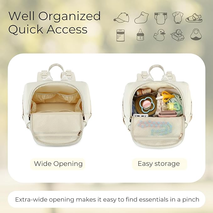Diaper Bag Backpack - Lightweight & Stylish, Boys, Girls & Baby Travel Essentials Tote with Changing Pad, Insulated Pocket, Stroller Strap - Baby Diaper Backpack for Mom, Maternity (Beige)
