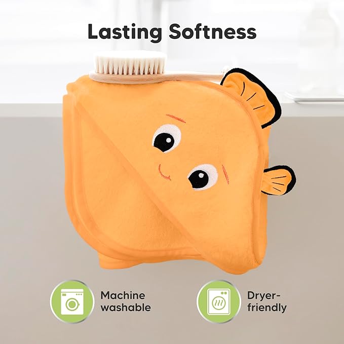KeaBabies Hooded Baby Towel for Newborn - Viscose Derived from Bamboo Large Baby Bath Towels with Hood for Boys, Girls, Toddler, Extra Absorbent & Soft Newborn Bath Essentials (Clownfish, Regular)