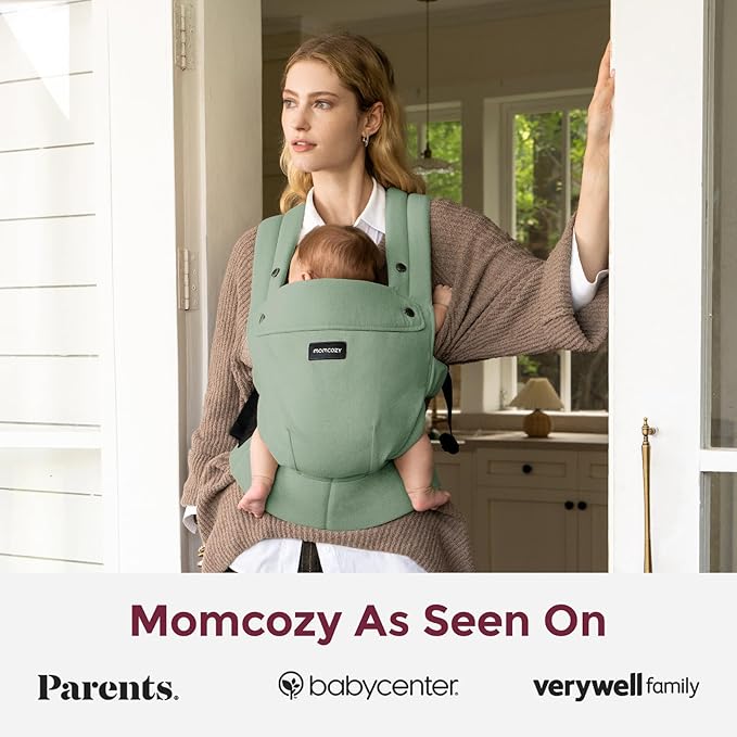 Momcozy Baby Carrier with Natural Cotton Linen, Built to Last, Ergonomic Design, 7-45lbs for Infant and Toddler, Lightweight and Comfortable, Hands-Free for Moms&Dads, Sage Green