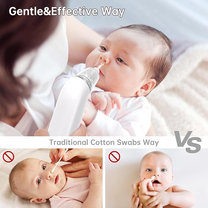 Nasal Aspirator for Baby, Electric Nose Aspirator for Toddler, Nose Sucker with Powerful Suction, Auto Nose Cleaner with 3 Silicone Tips, Adjustable Suction Level, Music and Light Soothing Function