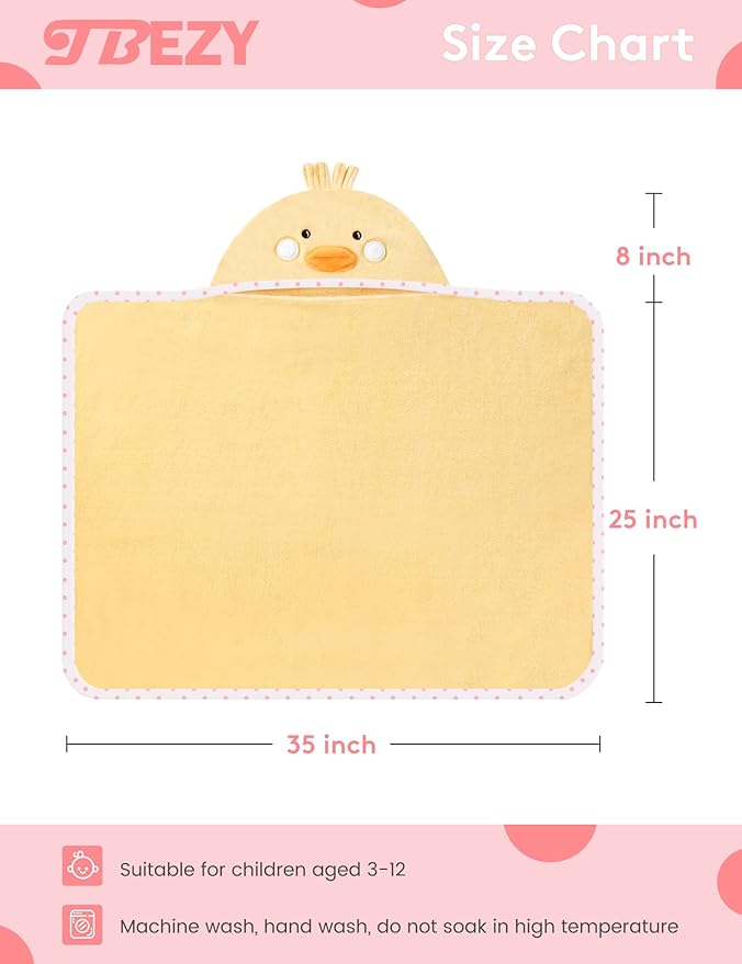 Baby Hooded Towel with Unique Animal Design Ultra Soft Thick Cotton Bath Towel for Newborn (Chick)