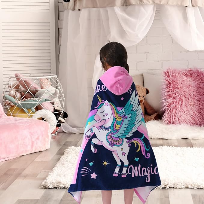 VOOVA & MOVAS Toddler Towels for Girls Age 3-8, 30''X50, Soft Thick Absorbent Cotton Towels for Boys | Perfect for Beach, Pool, Bath, Magic Unicorn