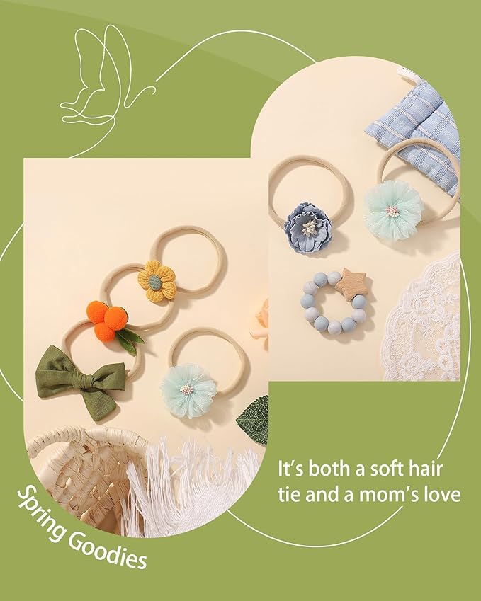 doboi 18PCS Baby Girl Headbands with Bows Baby Flower Hair Bows Nylon Hairbands Handmade Hair Accessories for Newborn Infant Toddlers Little Girls and Kids