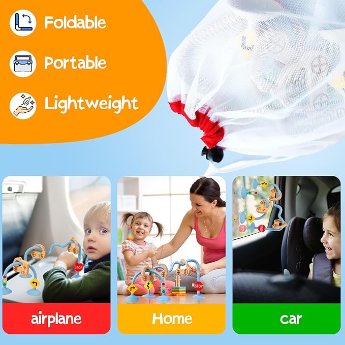 Baby Suction Cup Toys for Highchair - Sensory Silicone Toys for High Chairs, Airplane Travel, Bathtub, Restaurant, Montessori Interactive Teething Fine Motor Skills Toys for Infant and Toddler