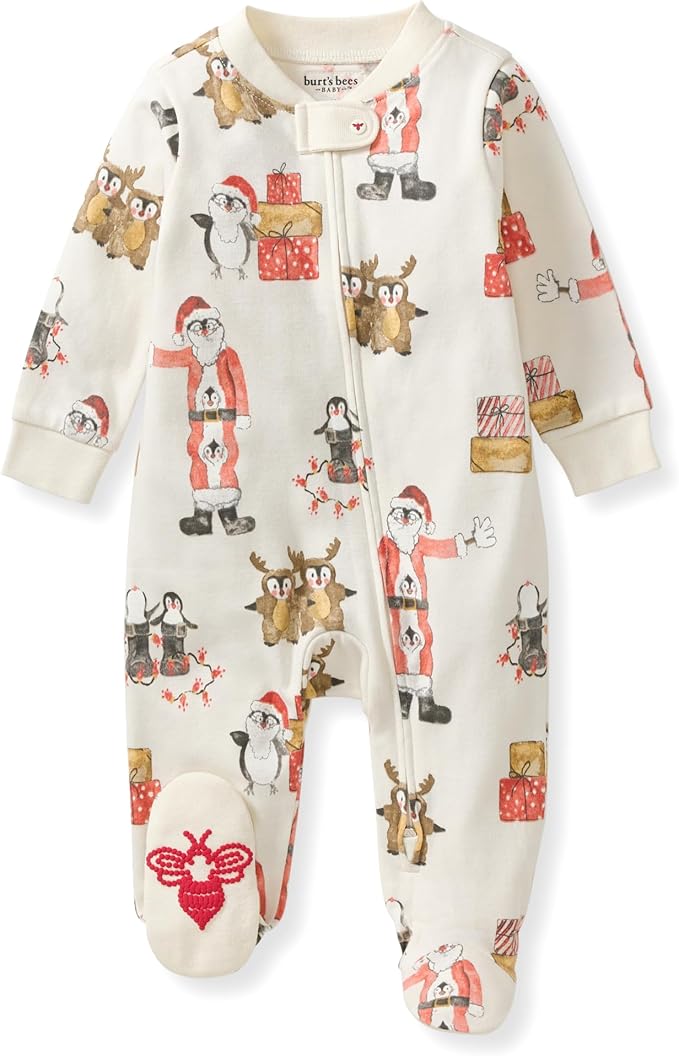 Burt's Bees Baby Boys Sleep and Play PJs, 100% Organic Cotton One-Piece Zip Front Romper Jumpsuit Pajamas