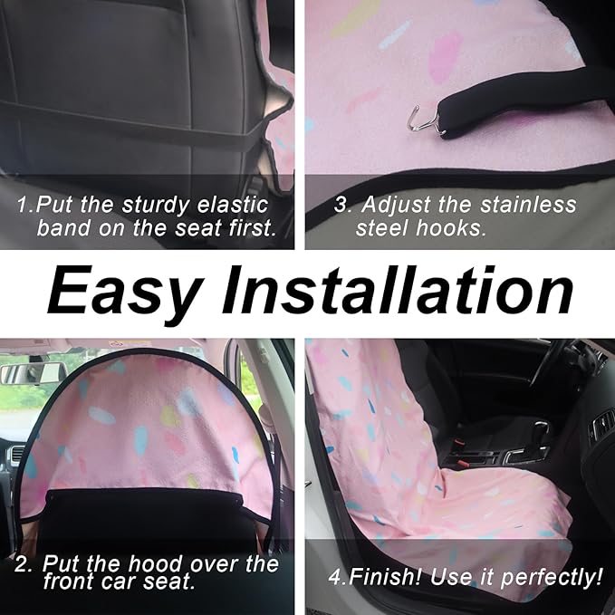 Sweat Towel Car Seat Cover Protector Front Seats for Gym Workout, Running, Swimming, Beach and Hiking, Waterproof Universal Seat Cover for Car, Truck, Van & SUV (Pink Drops, 2pcs Front Seat)