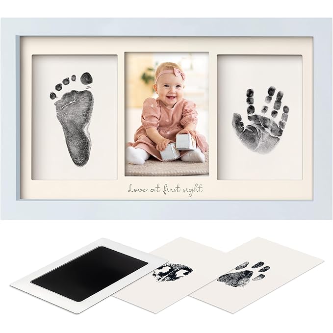 Inkless Hand and Footprint Kit, Boy, Girl, Newborn Keepsake - No Mess Ink Pad for Baby Handprint, Clean Touch Paw Print Kit for Dog Picture Frame, Personalized Baby Christmas Shower Gifts (Mist Blue)