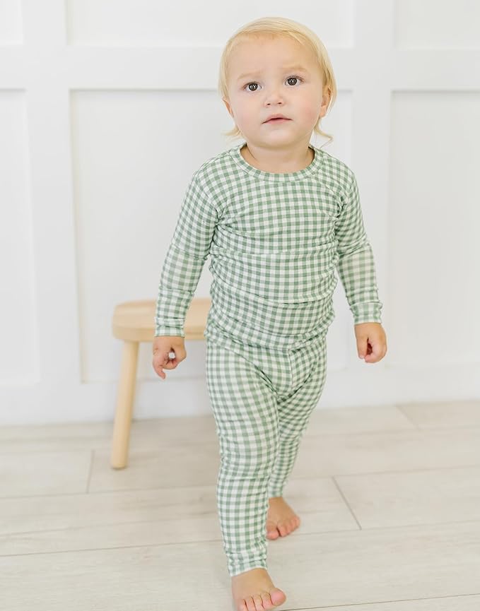 moimoln Baby Toddler Pajama Set Snug-Fit Cotton Modal Sleepwear, Leopard, Check & Solid Mix (6M-8Y, 1/2 Pack)
