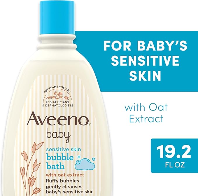 Aveeno Baby Sensitive Skin Bubble Bath with Oat Extract, Gently Cleanses and Leaves Skin Feeling Hydrated, Tear-Free Formula, Hypoallergenic, Paraben-, Phthalate-, Soap- & Dye-Free, 19.2 fl. Oz