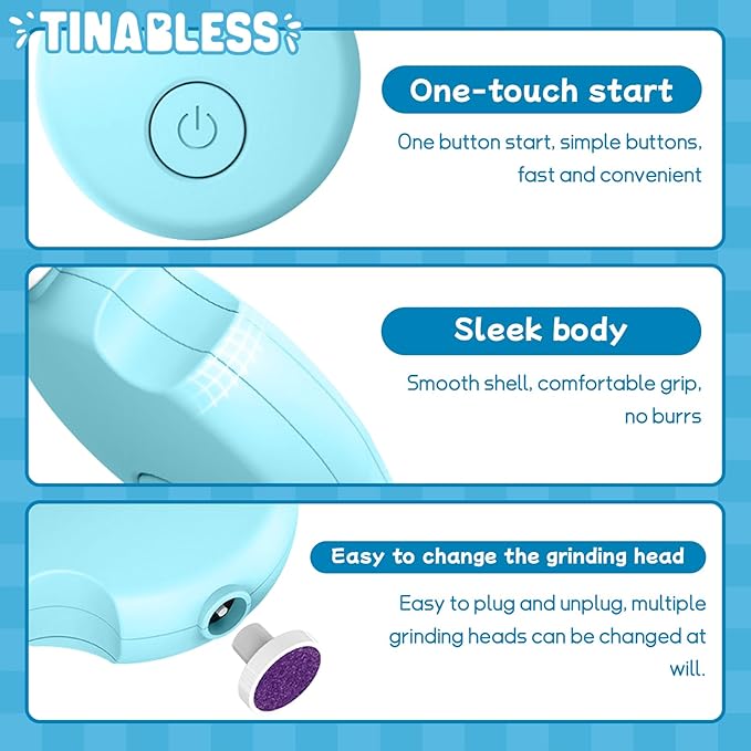 Baby Nail Trimmer Electric,Tinabless Baby Nail Clipper, 6 in 1 Baby Nail File,Nail File Baby Grooming Kit Manicure Set for Toddler or Adults(Blue)