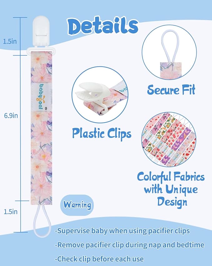 babygoal Fruit Pacifier Clips, 8 Pack Binky Paci Holder Clips Fits for Most Pacifiers and Binkies 8PS52-B