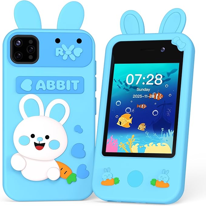 Kids Smart Phone Toy - Toddler Cell Phone 2.8" Touchscreen Dual Camera with 20 Puzzle Games, Safe No WiFi for Kids 3-6, Educational Play Phone, Durable for 5 Year Old Boys Girls (Blue)