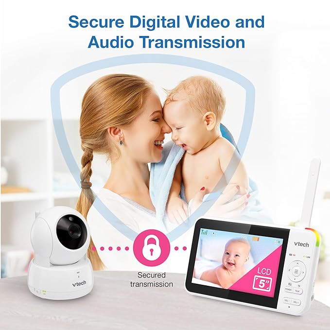 VTech VM924 No WiFi Remote Pan-Tilt-Zoom Video Baby Monitor - 5" LCD Screen, Up to 17Hrs Video/31Hrs Audio Battery, 1000ft Range, Night Vision, Soothing Sounds, Temperature Sensor