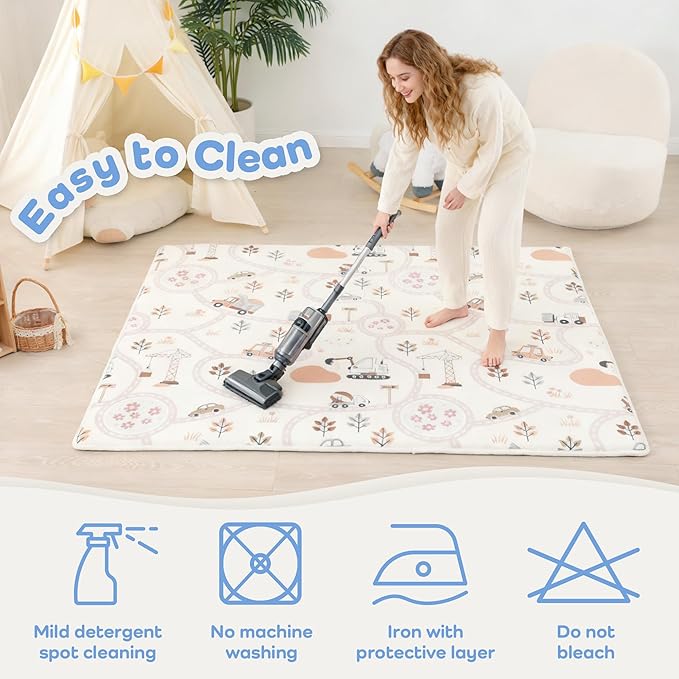 1.3" Thick Educational Baby Floor Play Mat 59x 71, Basic Padded Memory Foam Mat, Non-Slip Plush Playmat for Nursery Playroom Classroom (Car)
