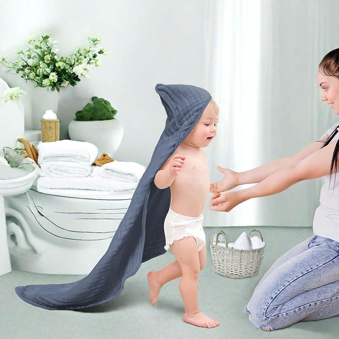 Soft Hooded Baby Towels for Newborn Babies 6 Pack 100% Cotton Muslin Baby Bath Towel with Hood, Absorbent Baby Bath Towels for Boys and Girls (Blue & Green & White)