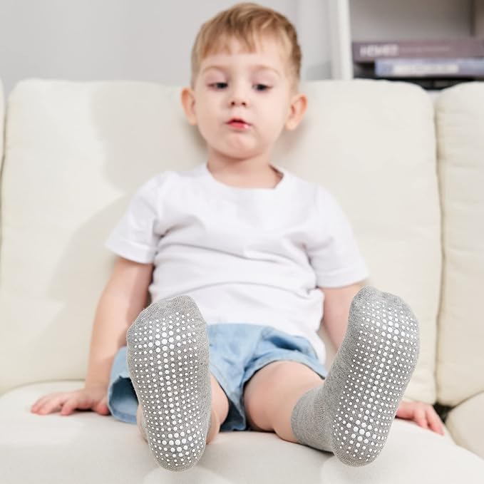 ZAPLES Baby Non Slip Grip Crew Socks with Anti Skid Soles for Infants Toddlers Kids Boys Girls
