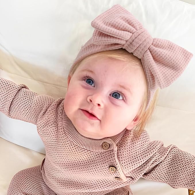 YanJie Baby Girls Headbands & Bows - Stretchy Waffle Pink, Handmade, Toddler Hair Accessories