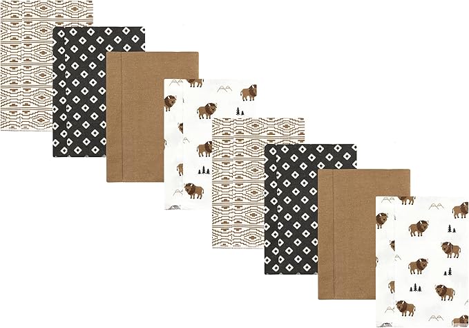Hudson Baby Cotton Poly Flannel Burp Cloths Multipack, Wild Buffalo 8-Pack, One Size