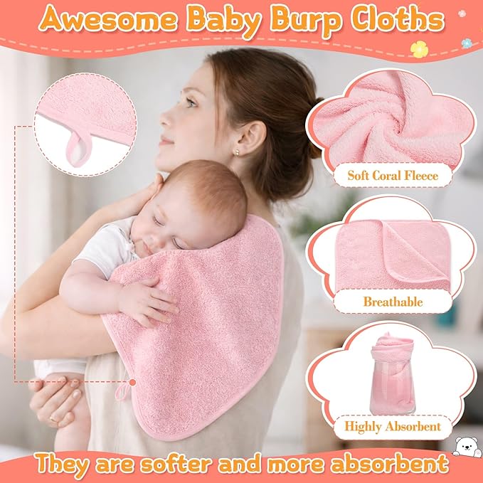 12 Pcs Baby Bath Towels Set for Infants Toddlers, 2 Pcs Animal Hooded Bath Towel, 2 Pcs Baby Burp Cloths & 8 Pcs Washcloths Set, Absorbent Soft Newborn Gift for Boys & Girls (Kitten & Bear)