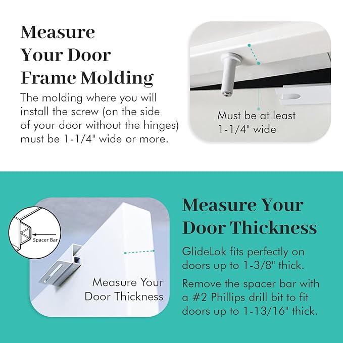 4 Pack – GlideLok Child Safety Door Top Lock | for Interior & Exterior Doors | Lock & Unlock from Both Sides | Stop Kids, Pets, Dogs & Cats from Opening Doors