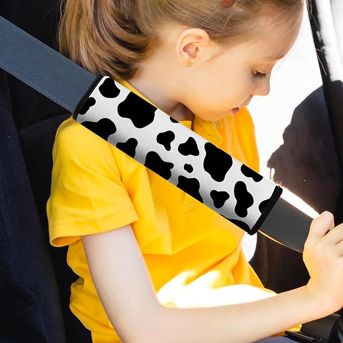 Car Seat Belt Pad Cover, 4-Pack Soft Car Safety Seat Belt Strap Shoulder Pad for Adults and Children, Suitable for Car Seat Belt, Backpack, Shoulder Bag (Cow Pattern)