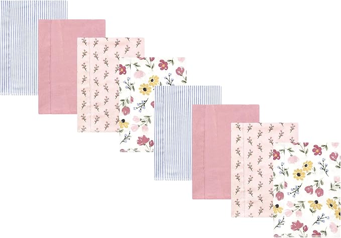 Hudson Baby Cotton Poly Flannel Burp Cloths Multipack, Soft Painted Floral 8-Pack, One Size