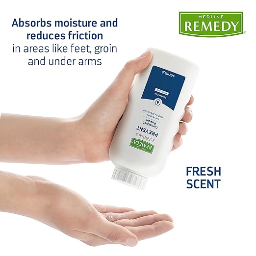 Medline Remedy Essentials Cornstarch Powder (4 oz Bottle), 36 Count, Fresh Scent, Talc Free, Travel Size, Skin Care, Absorbs Sweat, Soothes, Reduces Friction & Chafing, For Adults, Feet, Groin