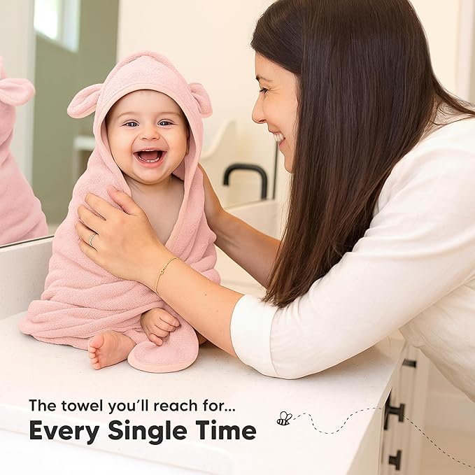 KeaBabies 2-Pack Hooded Baby Towels for Newborn - 35x35 Soft & Absorbent Viscose From Bamboo Baby Bath Towels with Hood for Infant,Toddler,Kids,Boys Girls,Newborn Bath Essentials (Rose Ivory, Regular)