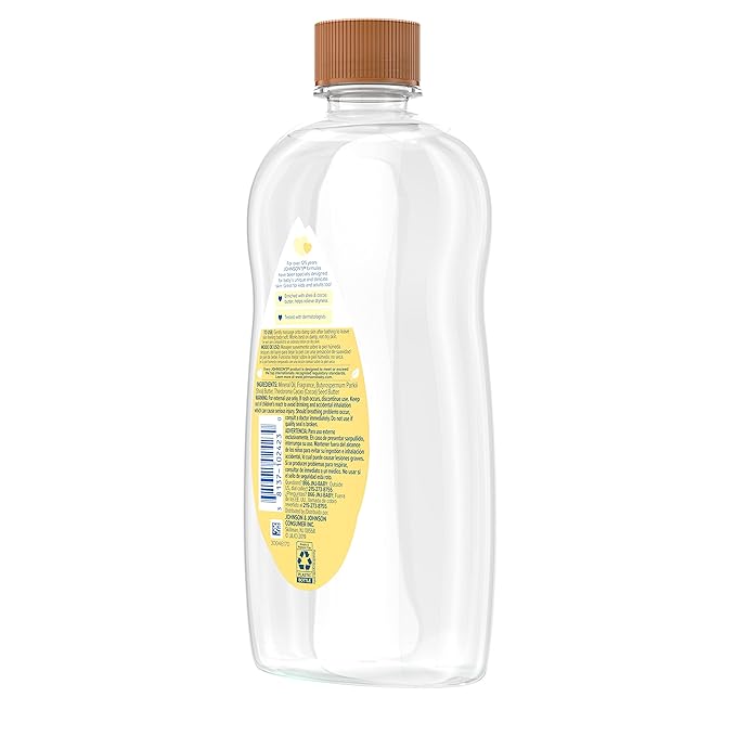 Johnson's Baby Oil, Mineral Oil Enriched with Shea & Cocoa Butter to Prevent Moisture Loss, Hypoallergenic, 20 fl. oz (Pack of 2)