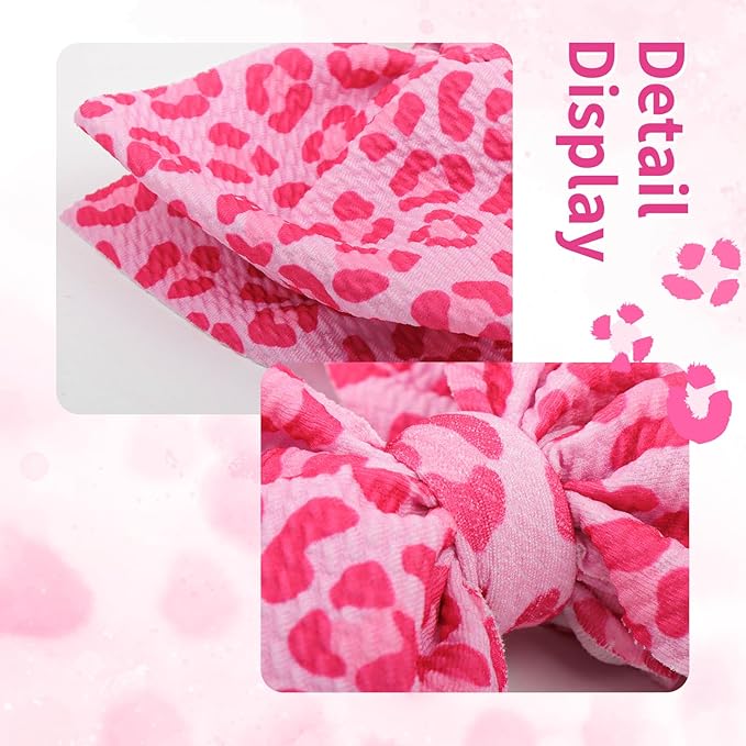 2PCS 7’’ Super Soft Knot Headbands with Hair Bows Pink Leopard Infant Toddlers Kids Hair Accessories Headband for Newborn Baby Girls