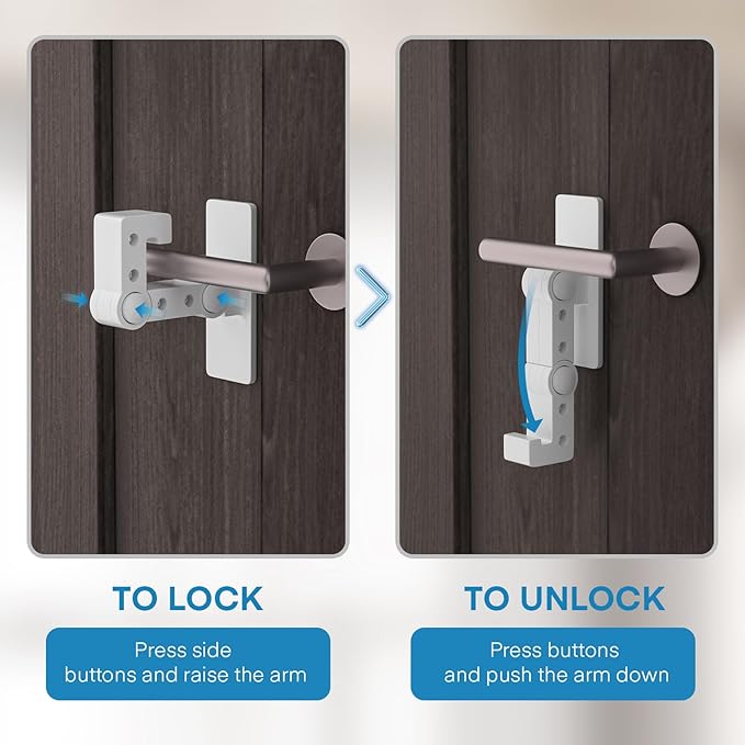 FYY Child Proof Door Lever Lock - 2 Pack Baby Proofing Door Locks for Kids Safety, 3M Adhesive Door Handle Lock Prevent Toddlers from Opening Doors, Adjustable Cabinet Locks Baby Safety Products