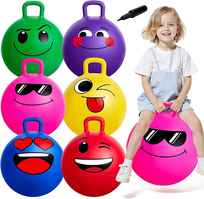 Upper Rider 6 Pcs Hopper Ball for Kids 3-8, 18 Inch Bouncy Ball with Handle, Inflatable Hippity Hop Bounce Jumping Hopping Toys for Toddlers Boys Girls Gifts, Pink Blue Red Purple Green Yellow