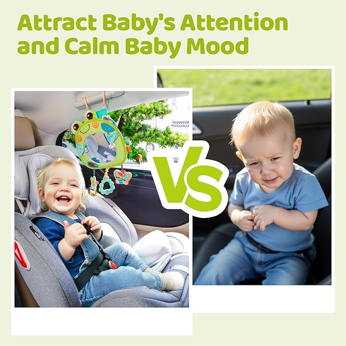 Jollybaby Car Seat Crib Stroller Play Gym Hanging Toy for Baby 0-3-6-12 Months, Tummy Time Mirror Toys Gifts for Newborn Infants, Carseat Travel Toy for Road Trip - Frog