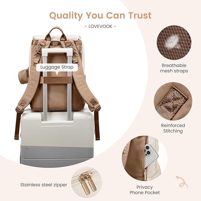 LOVEVOOK Diaper Bag Backpack, Baby Travel Bags for Boys & Girl, Toddler Waterproof Diaper Bag w/Changing Pad (Beige khaki, 17.3''-Large)