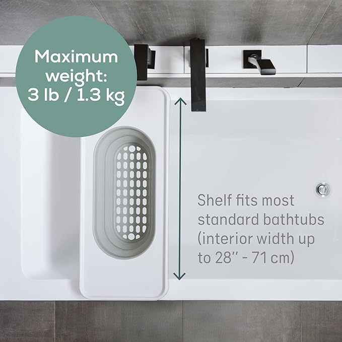 Angelcare Bath Shelf | Fits Standard Bathtubs Up to 28" Wide | Collapsible Drain-Through Basket | Lightweight Bathtub Caddy & Toy Organizer | Durable, Water-Resistant and Easy to Clean