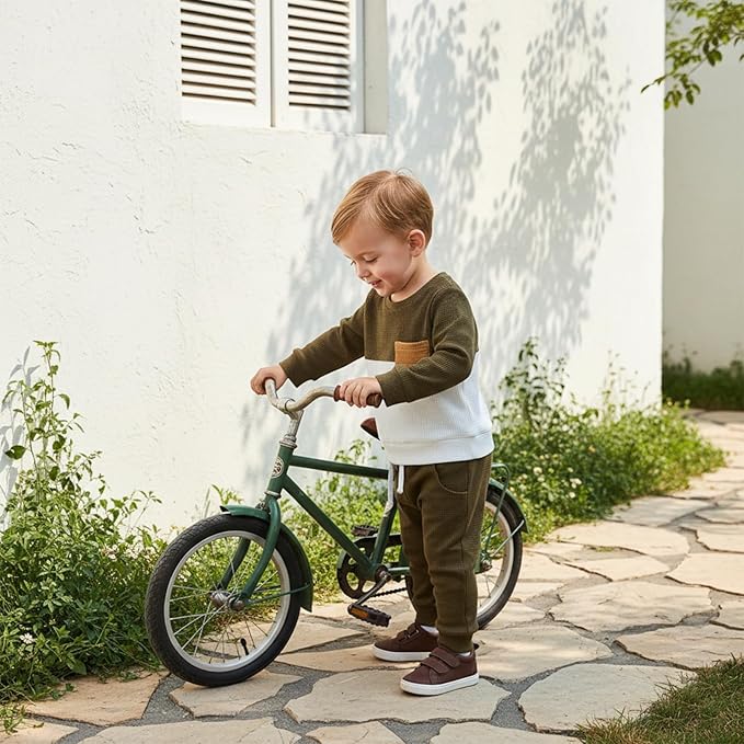 Toddler Baby Boy Fall Outfit Long Sleeve Crew Neck Contrast Color Sweatshirt Top Pant Cute Newborn Infant Waffle Clothes