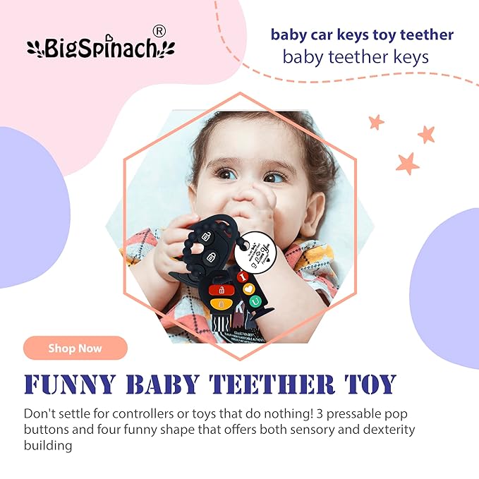 Baby Teething Keys Toys 6 to 12 Months,Gothic Car Teether Combo Set,Car Key Remote Toy Controller for Toddler(Gothic) (Gothic, Black)