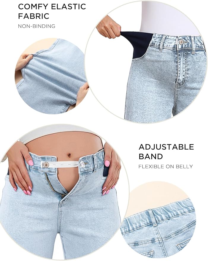 BLENCOT Maternity Jeans for Women High Waist Straight Leg Pregnancy Denim Pants with Pockets